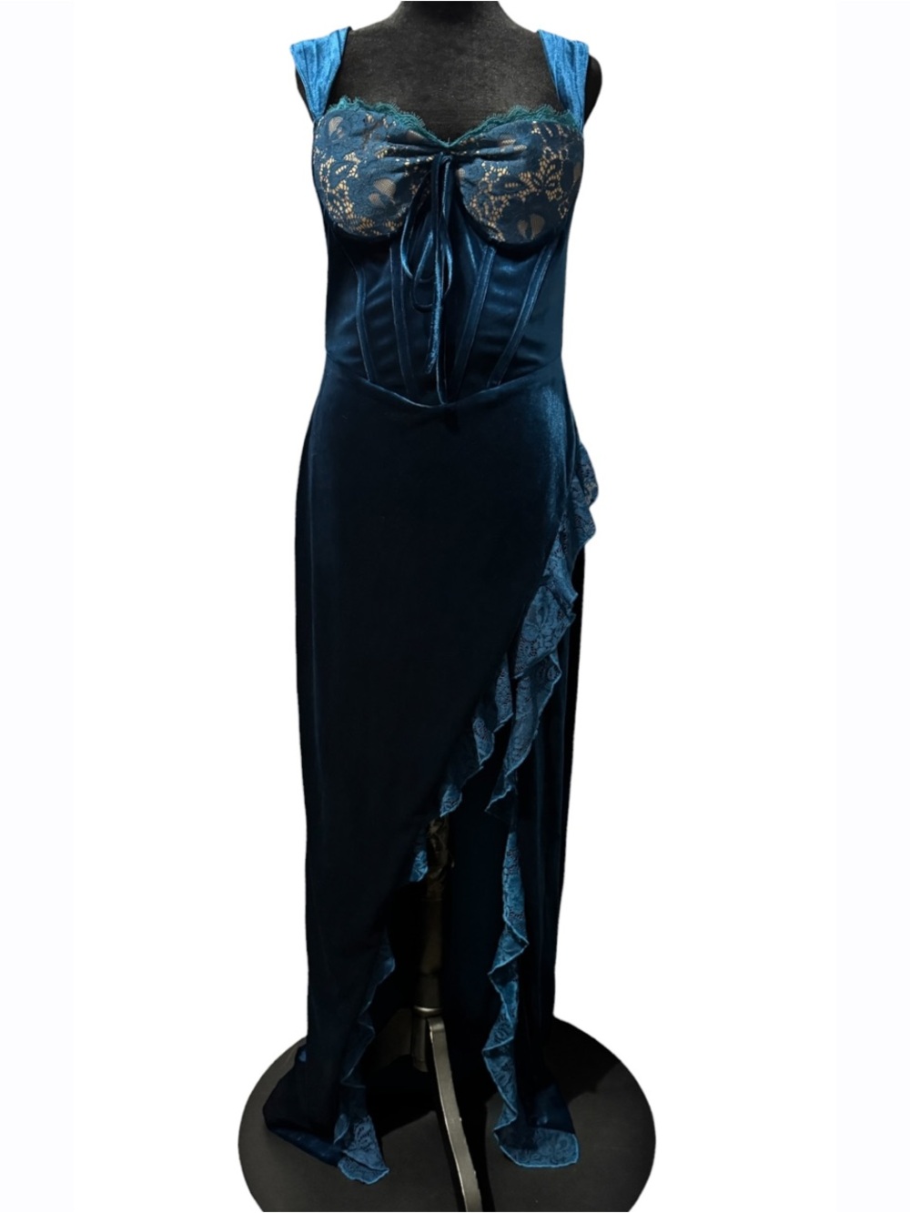 Miss Circle Odilia Teal Velvet Corset Maxi Dress Formal Evening Women’s L NWT - Picture 2 of 9